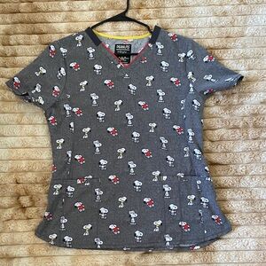 Peanuts Snoopy Patterned Gray Scrub Shirt